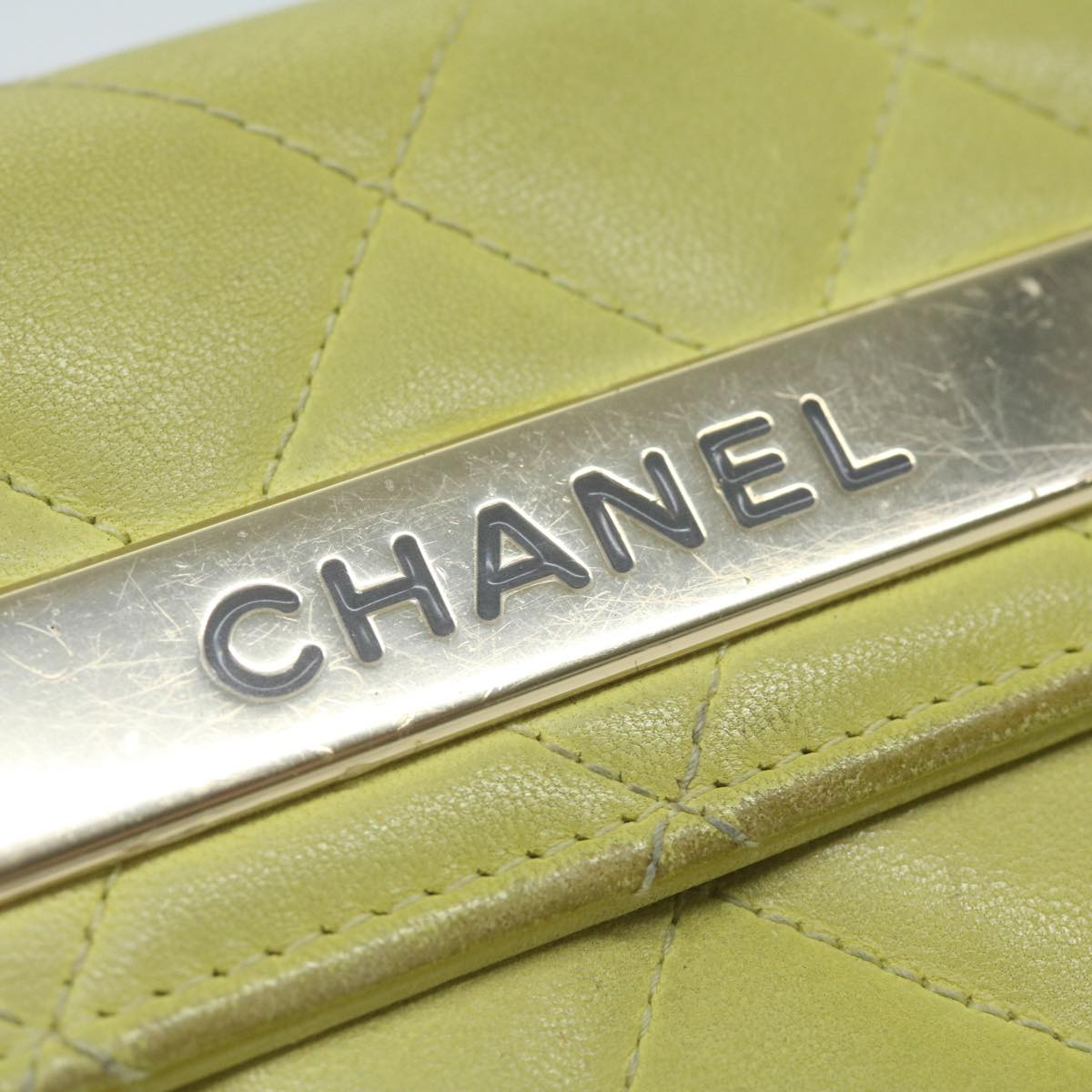 CHANEL Matelasse Long Wallet Leather Yellow CC Auth bs11483