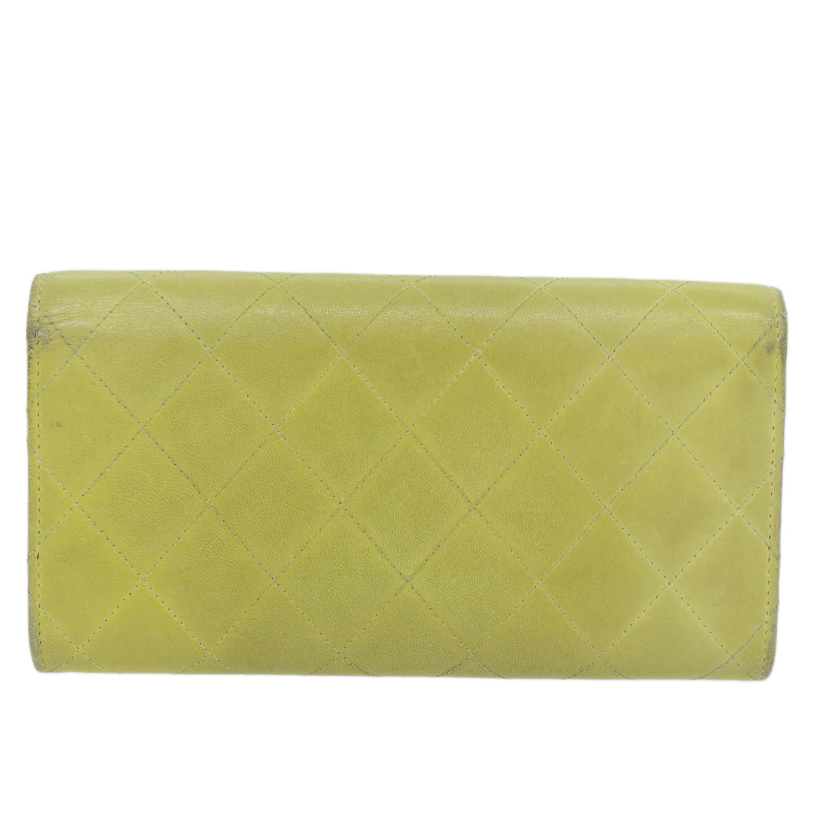 CHANEL Matelasse Long Wallet Leather Yellow CC Auth bs11483