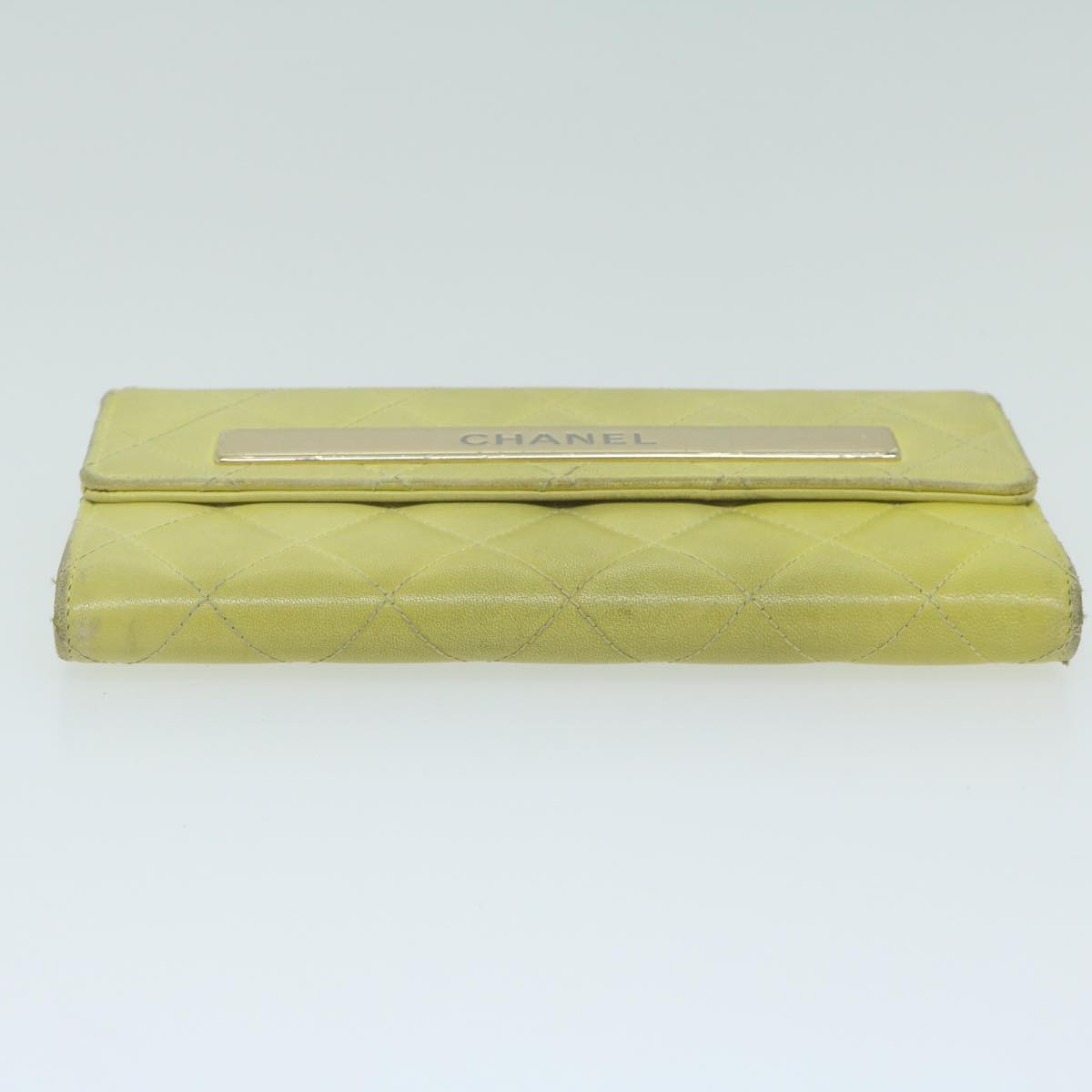 CHANEL Matelasse Long Wallet Leather Yellow CC Auth bs11483