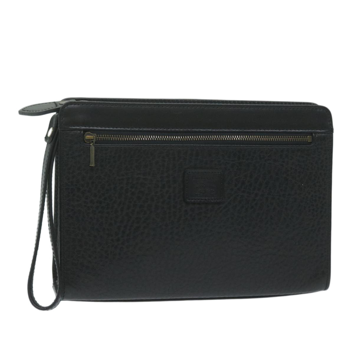 Burberrys Clutch Bag Leather Black Auth bs11485