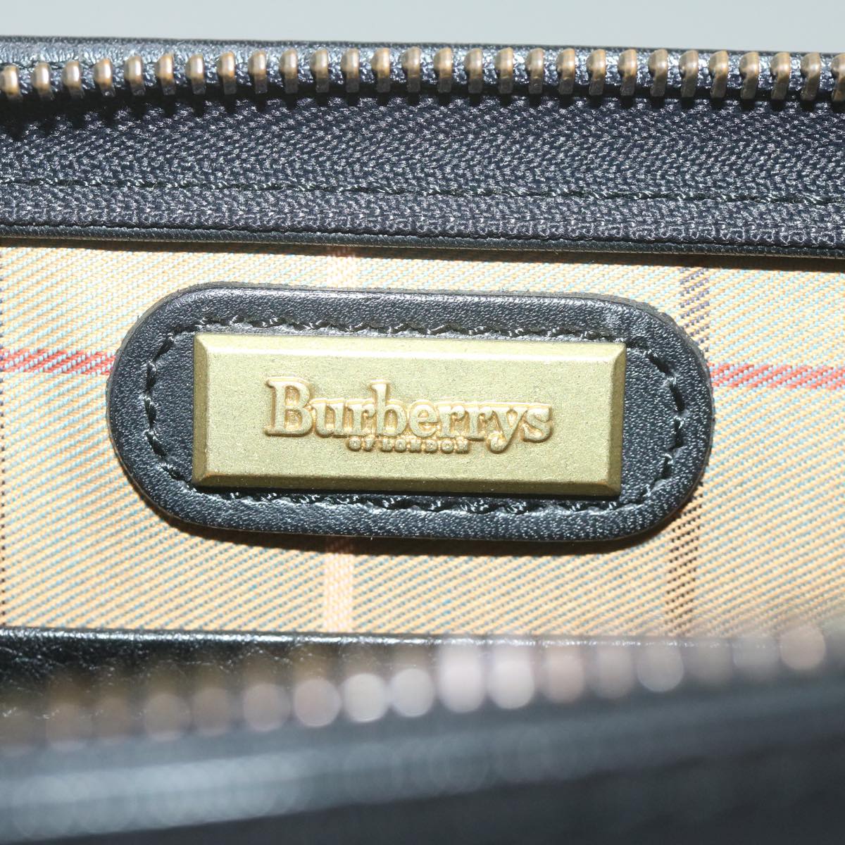 Burberrys Clutch Bag Leather Black Auth bs11485