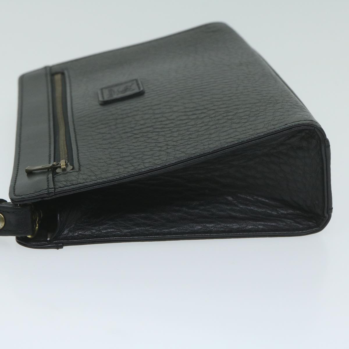 Burberrys Clutch Bag Leather Black Auth bs11485