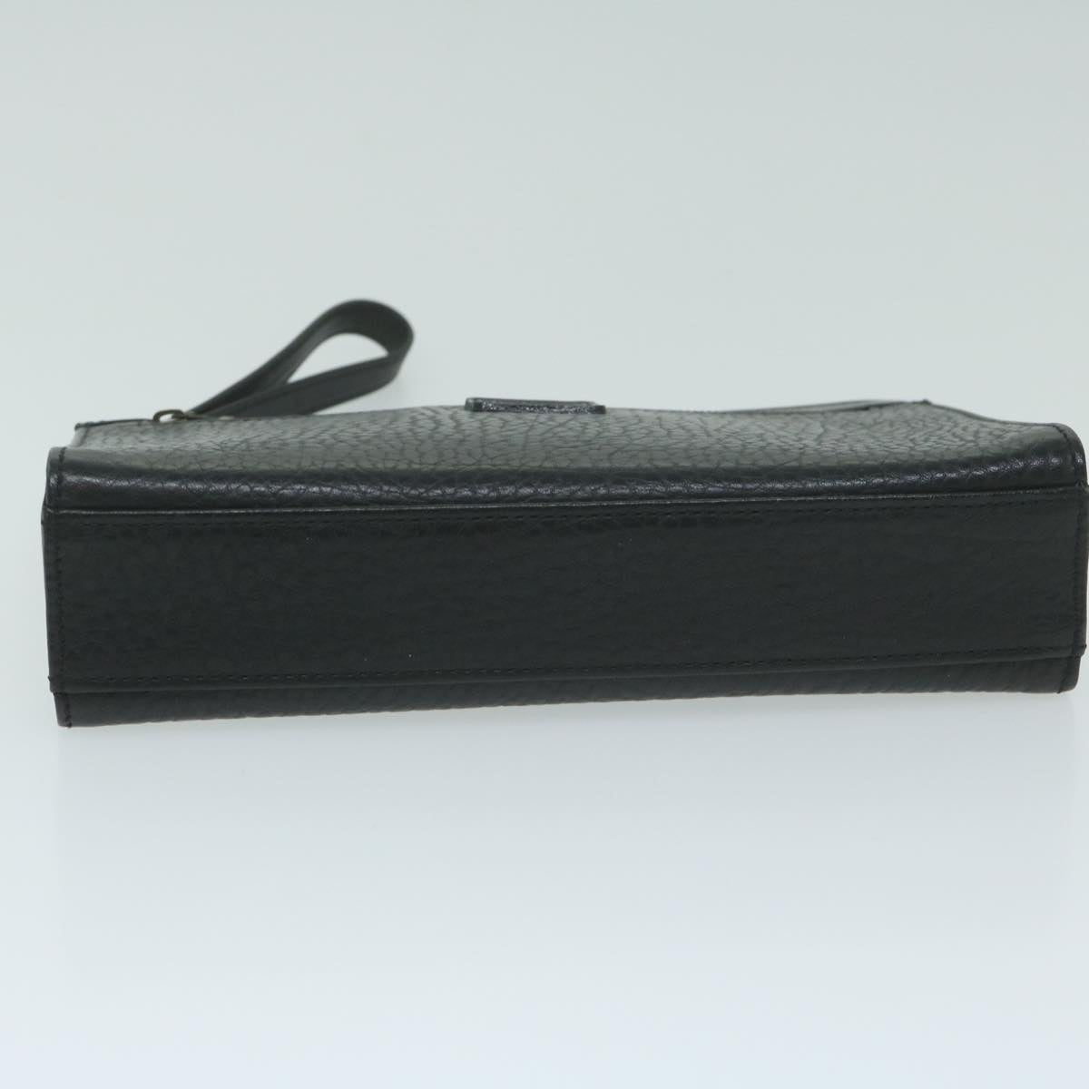 Burberrys Clutch Bag Leather Black Auth bs11485