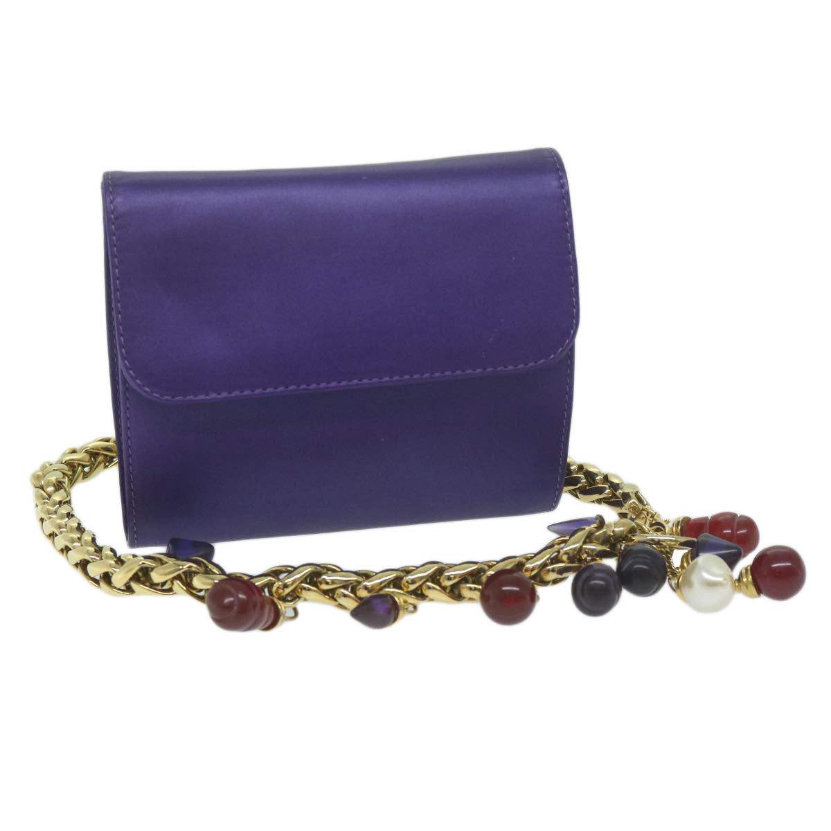 LOEWE Chain Shoulder Bag Leather Purple Auth bs11521