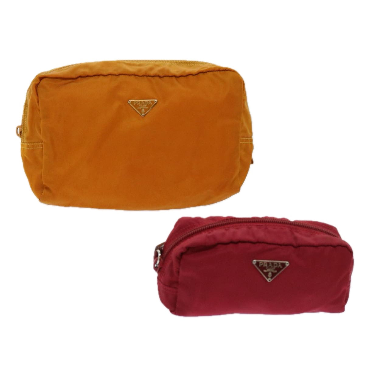 PRADA Pouch Nylon 2Set Red Brown Auth bs11522