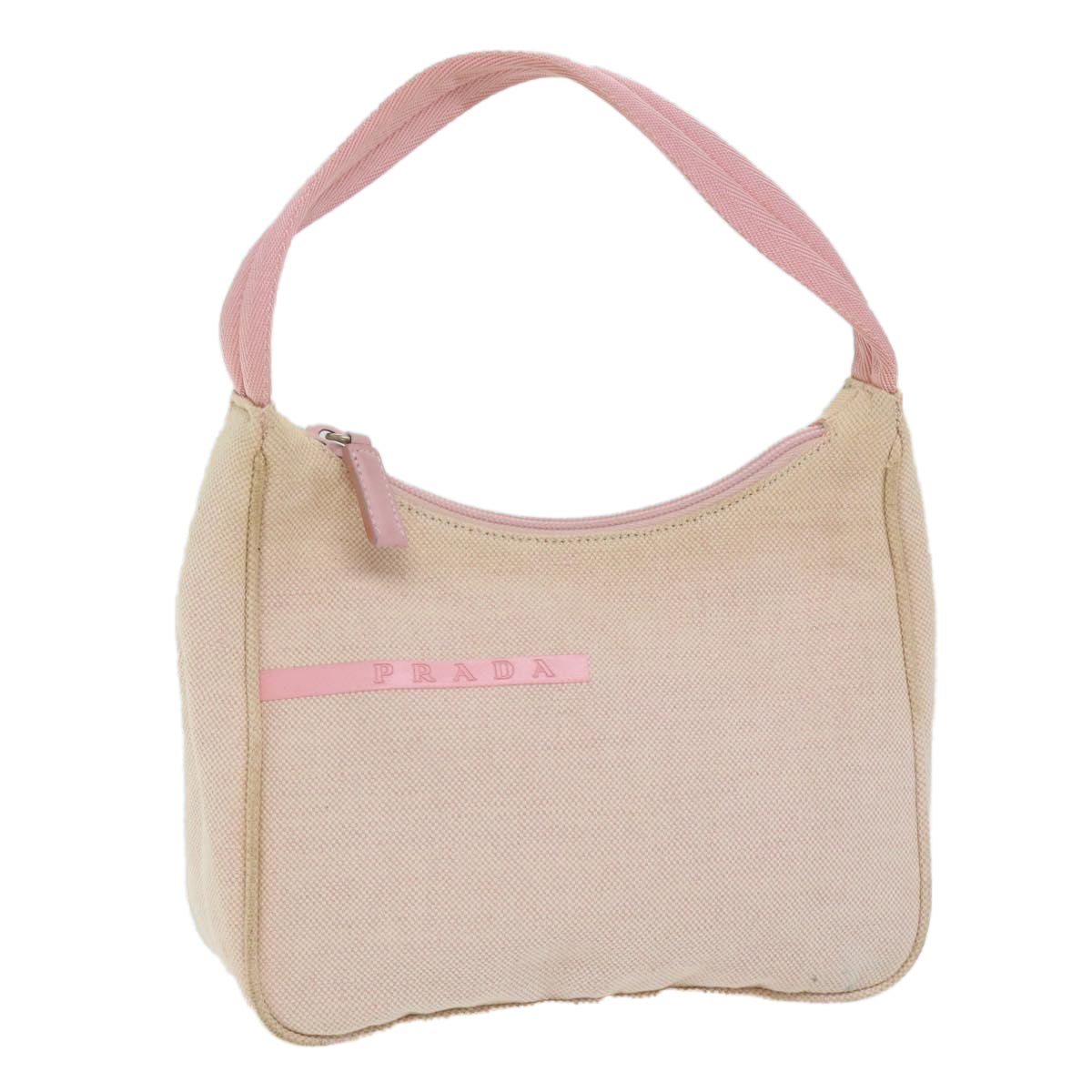 PRADA Sports Hand Bag Canvas Beige Pink Auth bs11578