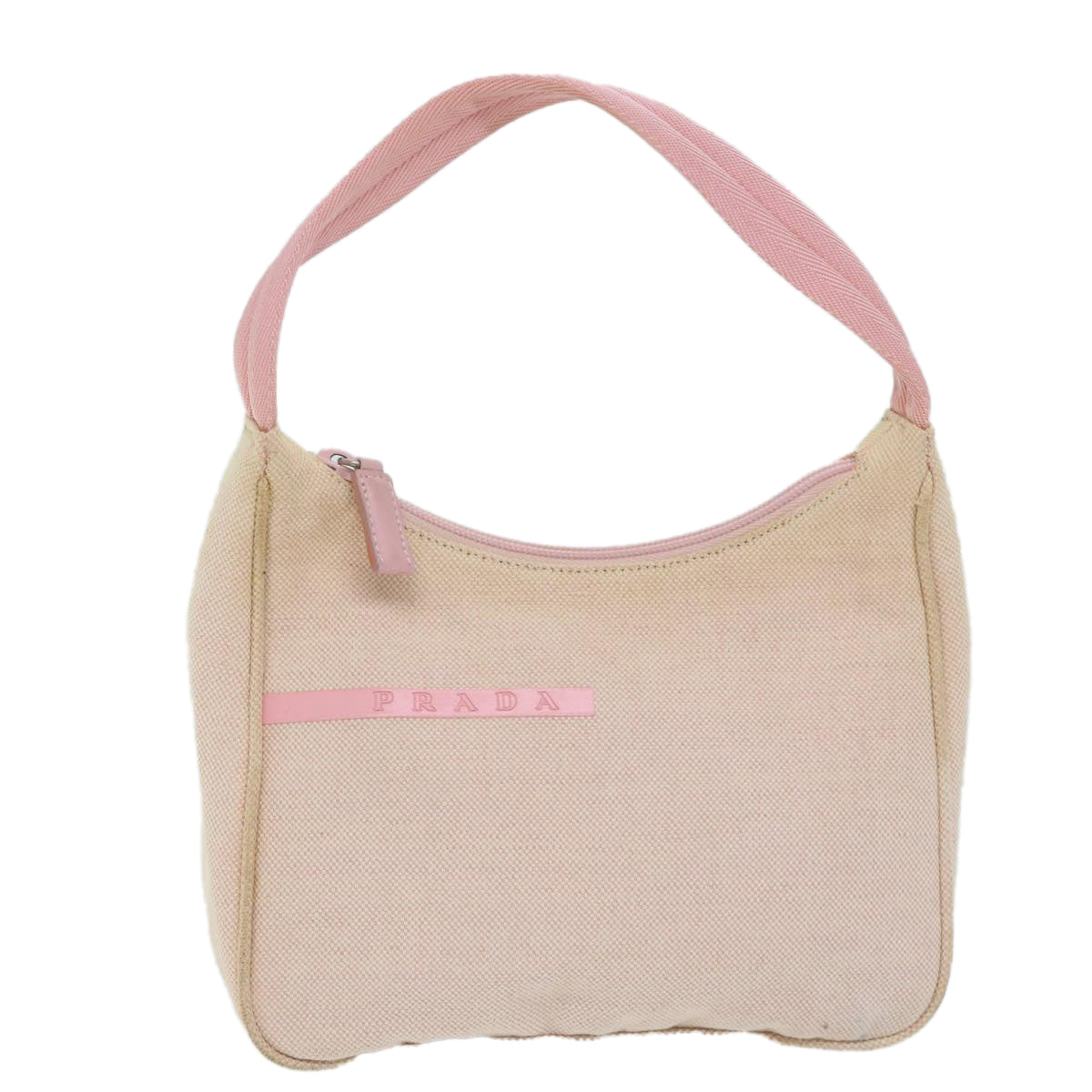 PRADA Sports Hand Bag Canvas Beige Pink Auth bs11578