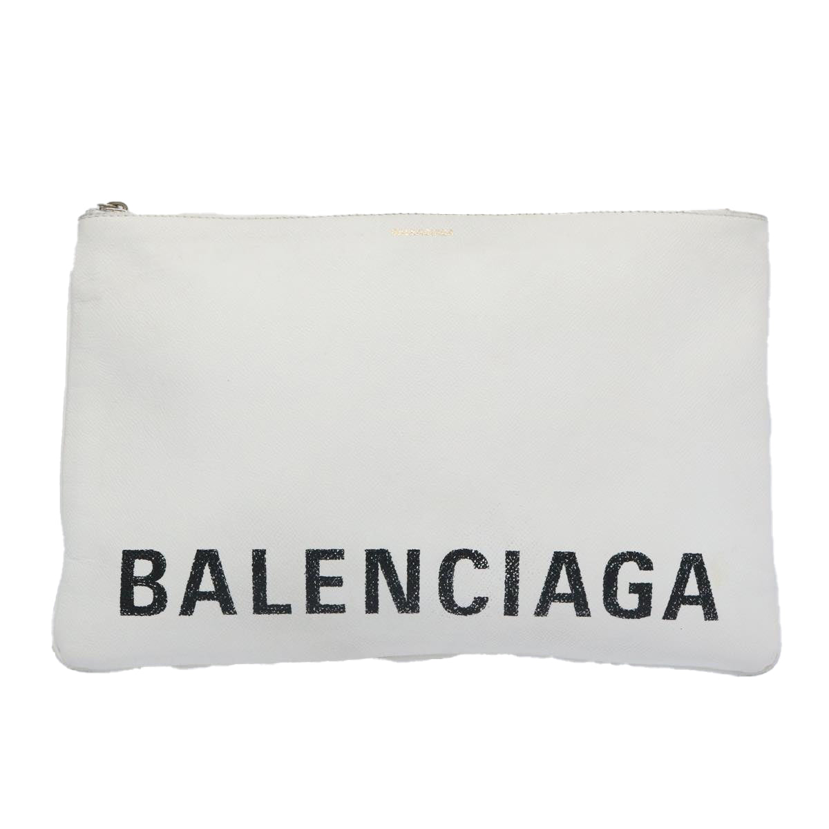 BALENCIAGA Clutch Bag Leather White Auth bs11590