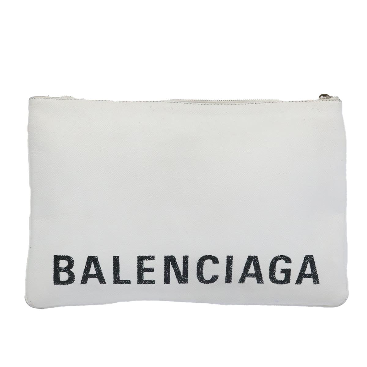 BALENCIAGA Clutch Bag Leather White Auth bs11590