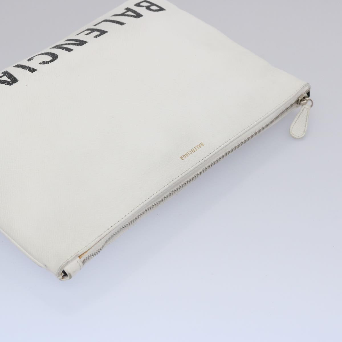 BALENCIAGA Clutch Bag Leather White Auth bs11590