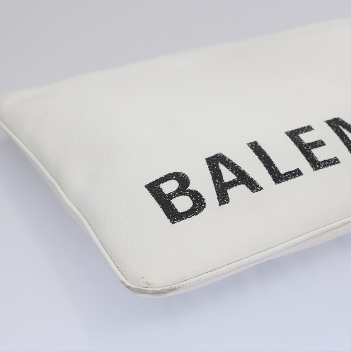 BALENCIAGA Clutch Bag Leather White Auth bs11590