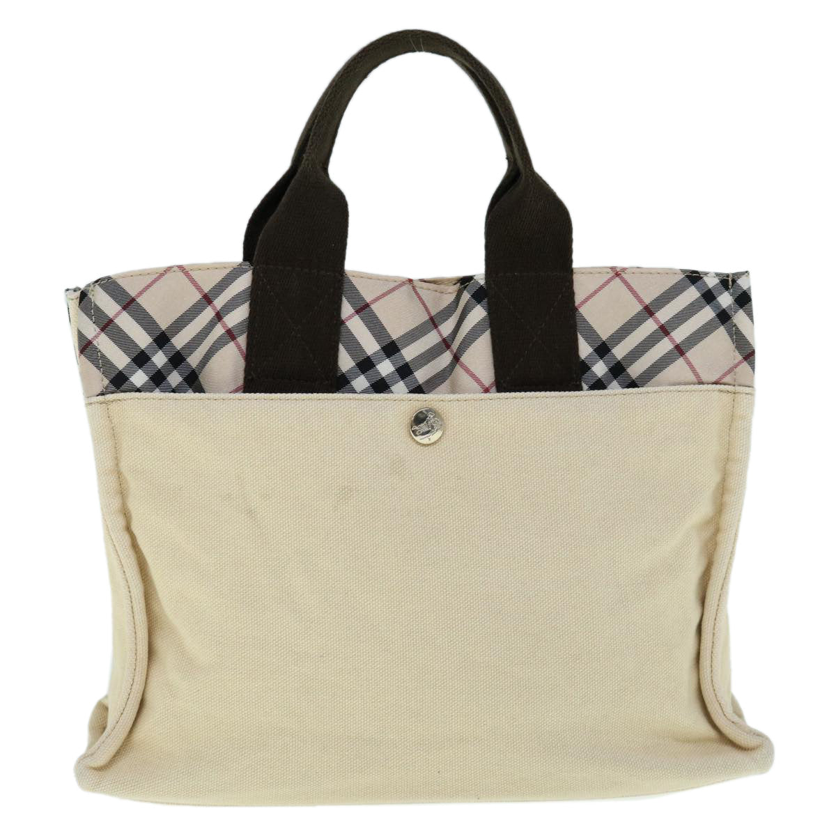 BURBERRY Nova Check Blue Label Hand Bag Canvas Beige Auth bs11598