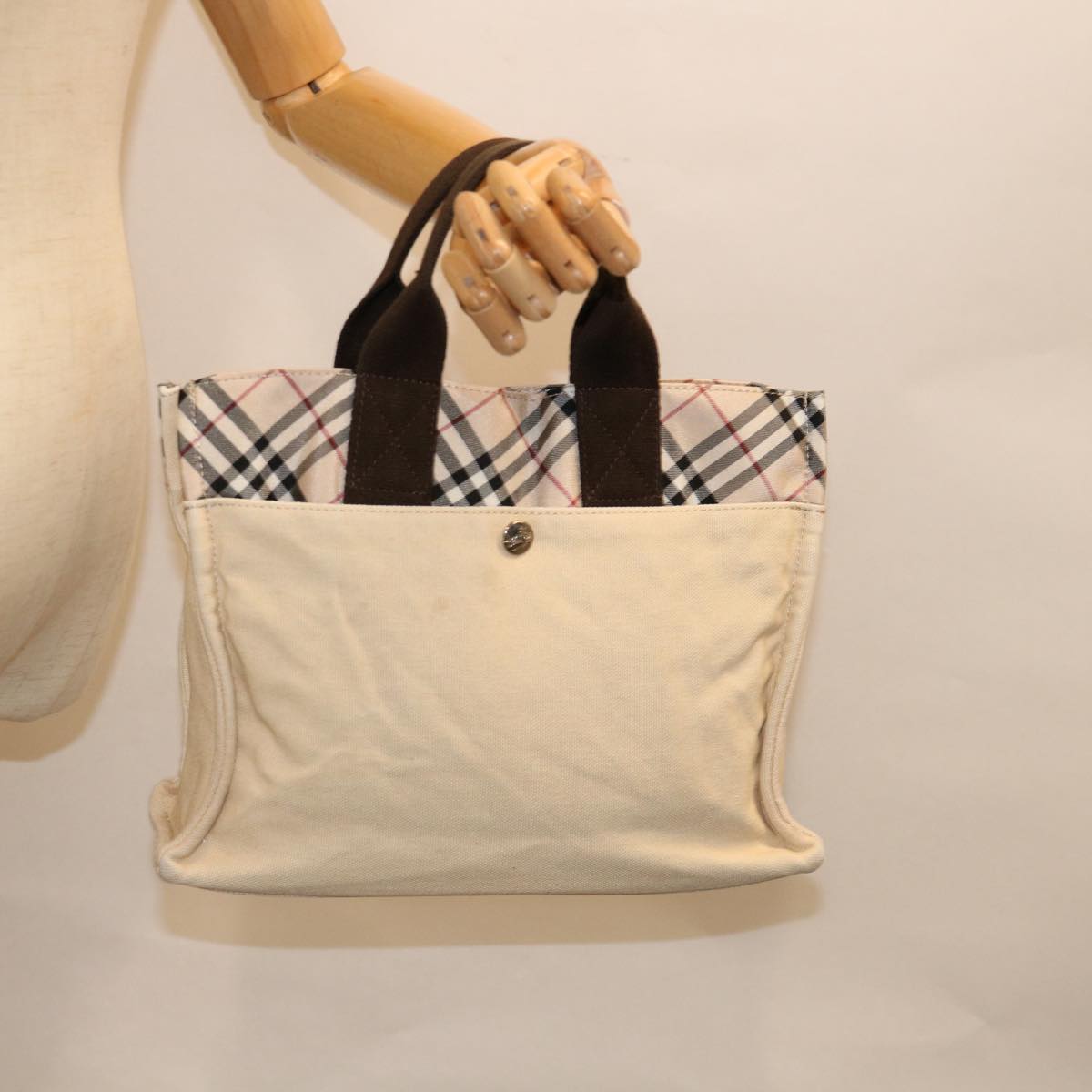 BURBERRY Nova Check Blue Label Hand Bag Canvas Beige Auth bs11598