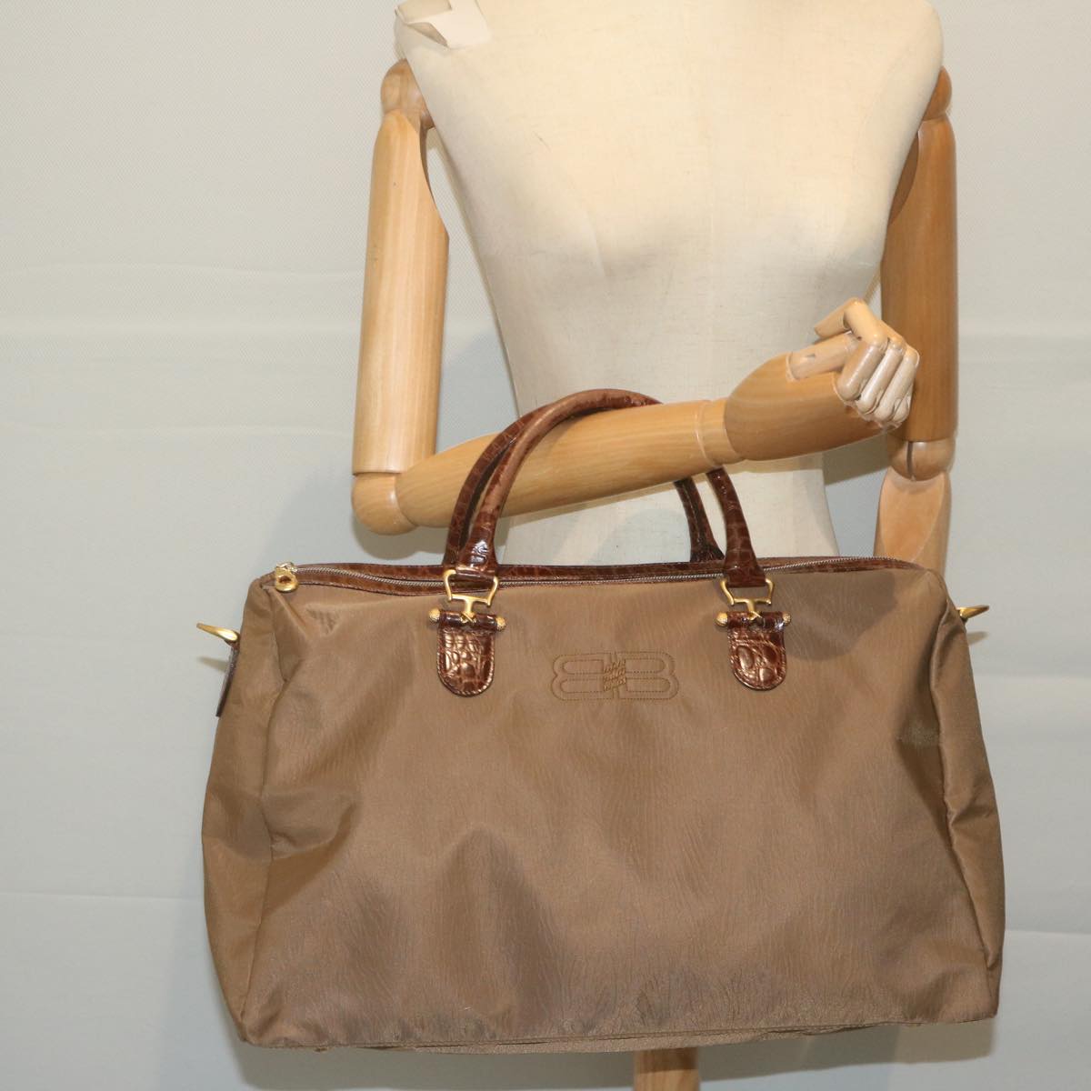 BALENCIAGA Boston Bag Nylon Brown Auth bs11622