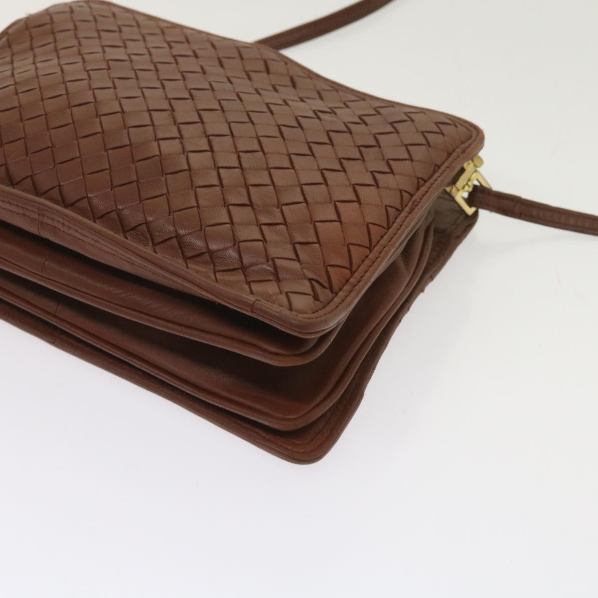 BOTTEGAVENETA INTRECCIATO Shoulder Bag Leather Brown Auth bs11657