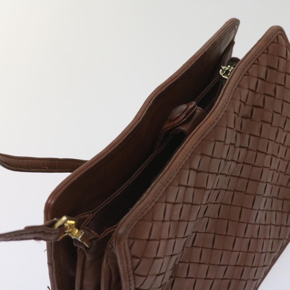 BOTTEGAVENETA INTRECCIATO Shoulder Bag Leather Brown Auth bs11657