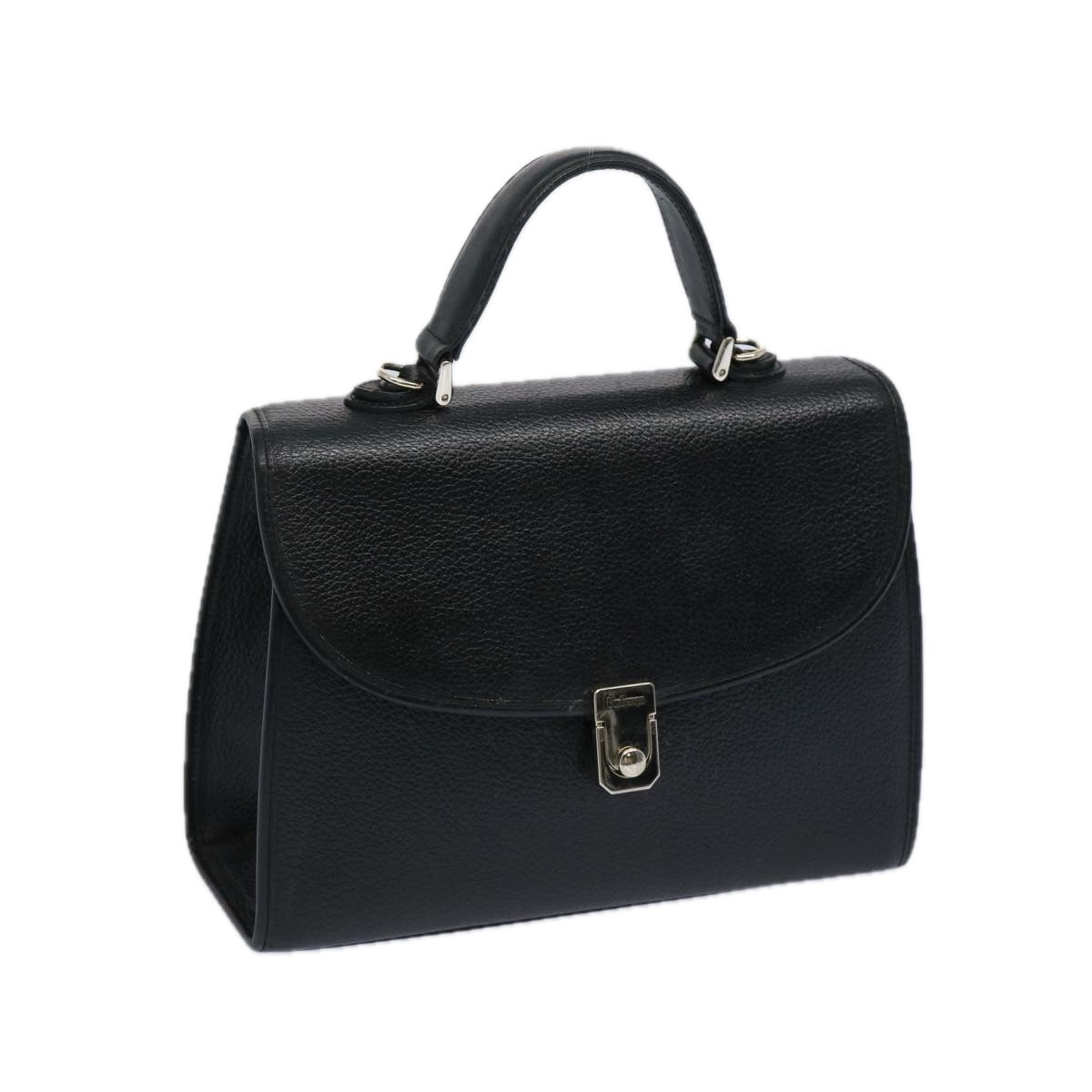 Burberrys Hand Bag Leather Black Auth bs11684