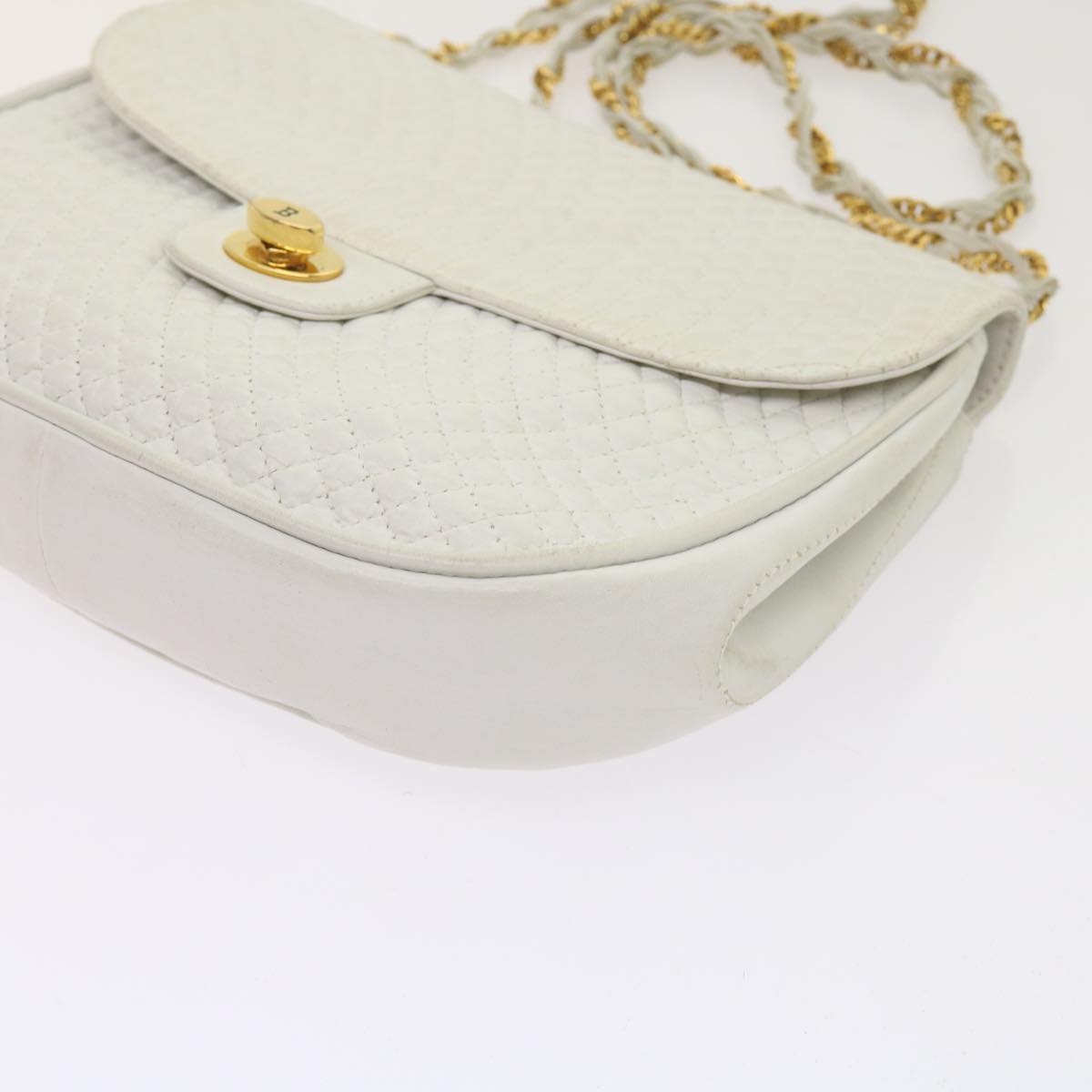 BALLY Quilted Shoulder Bag Leather White Auth bs11685