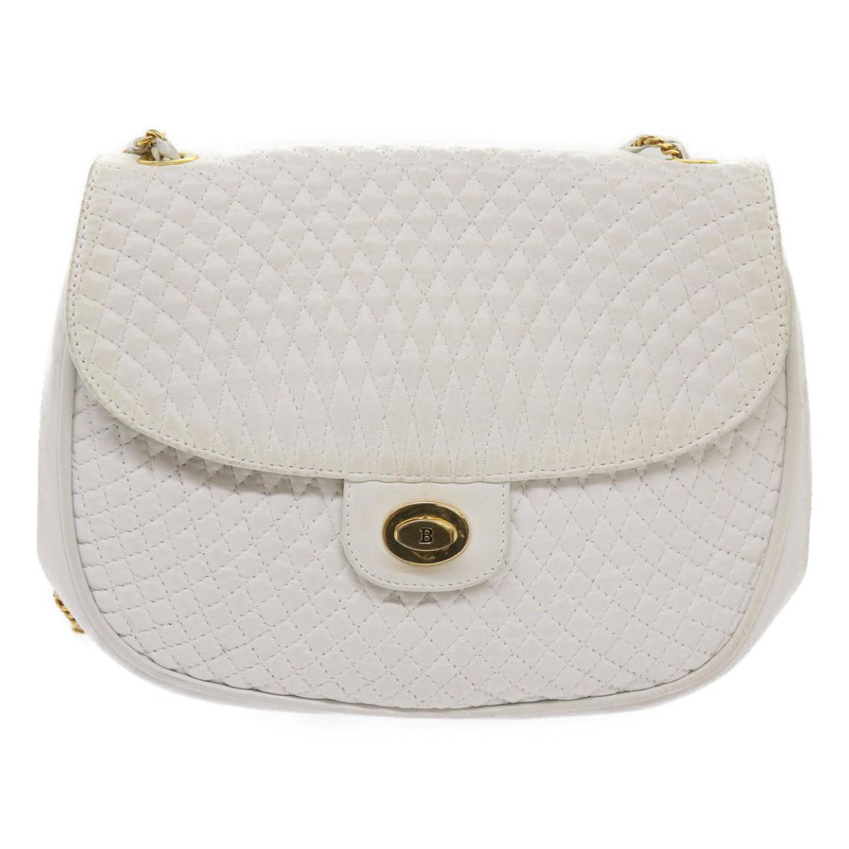 BALLY Quilted Shoulder Bag Leather White Auth bs11685