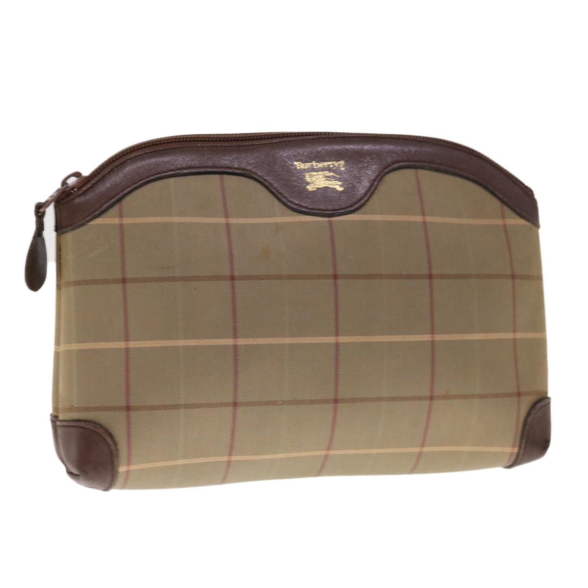 Burberrys Nova Check Pouch Canvas Brown Auth bs11688