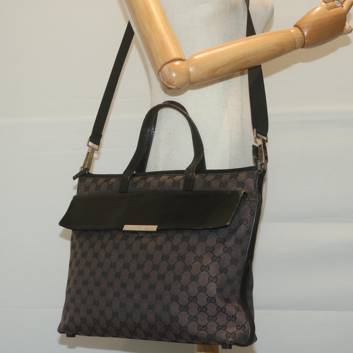 GUCCI GG Canvas Shoulder Bag 2way Black Auth bs11703