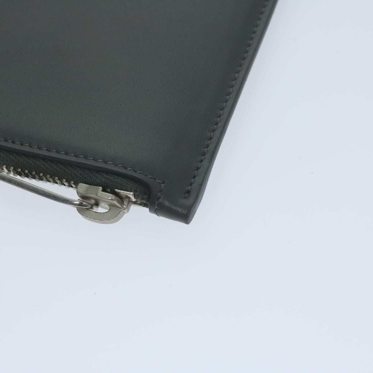 SAINT LAURENT Clutch Bag Leather Gray Auth bs11737