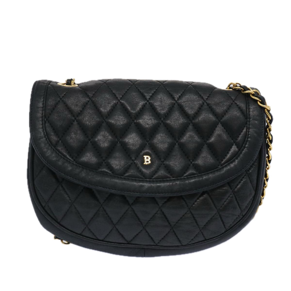 BALLY Quilted Shoulder Bag Leather Navy Auth bs11762