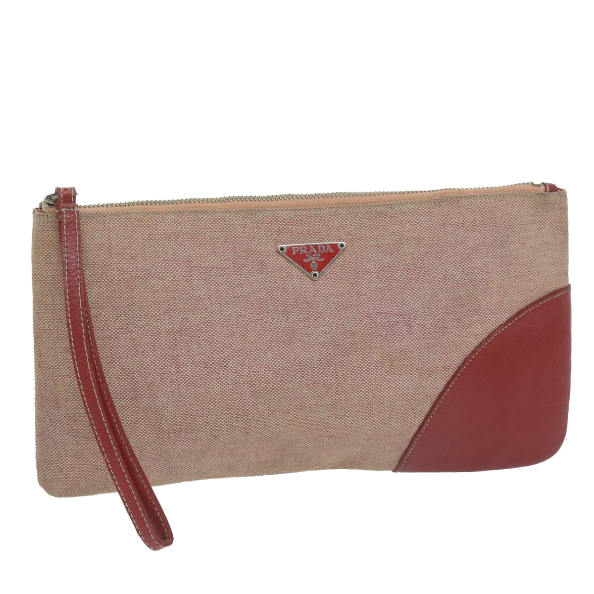 PRADA Pouch Canvas Red Auth bs11777