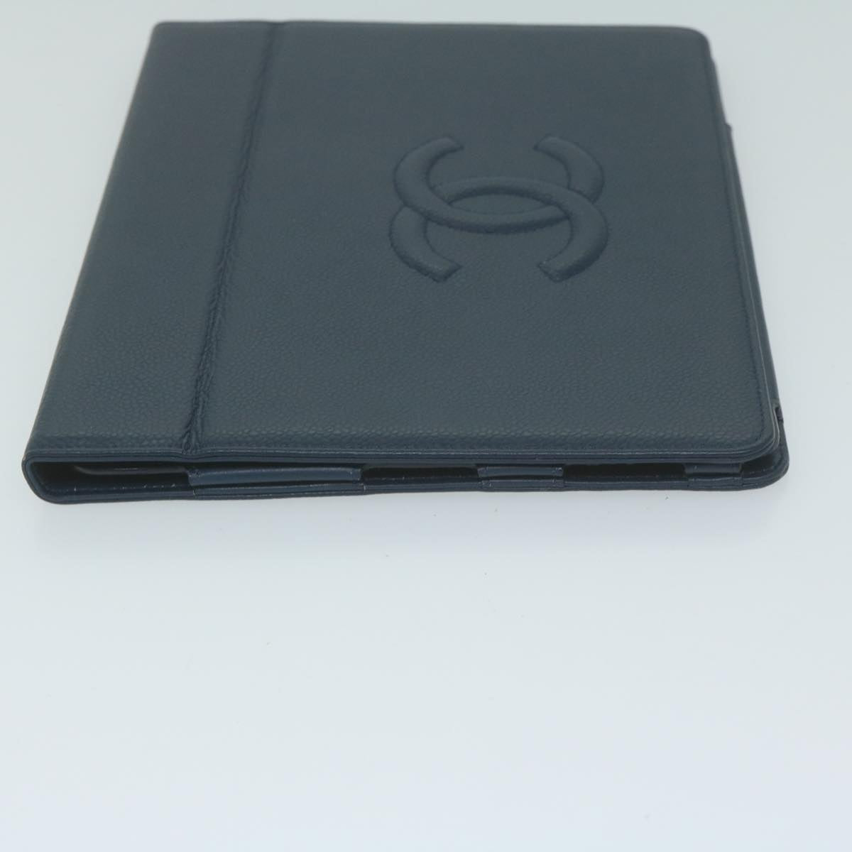 CHANEL iPad Case Caviar Skin Navy CC Auth bs11785