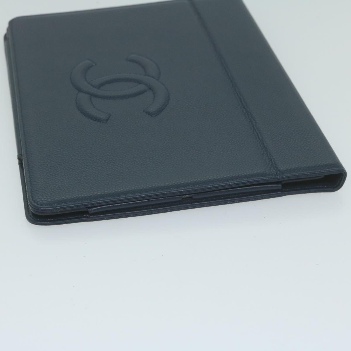 CHANEL iPad Case Caviar Skin Navy CC Auth bs11785