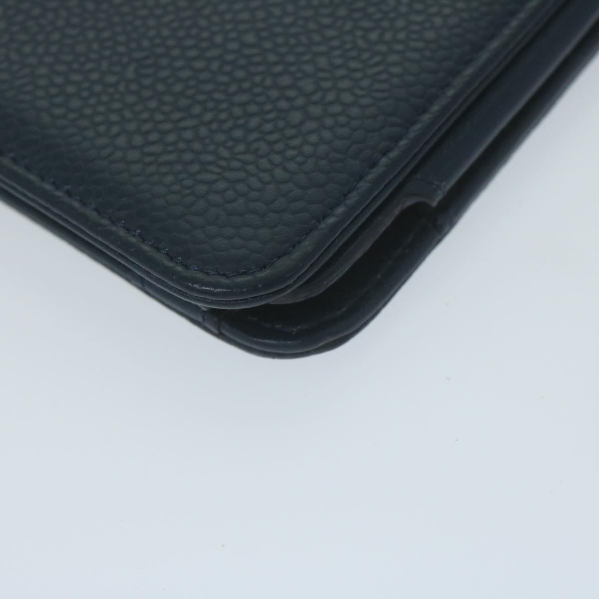 CHANEL iPad Case Caviar Skin Navy CC Auth bs11785