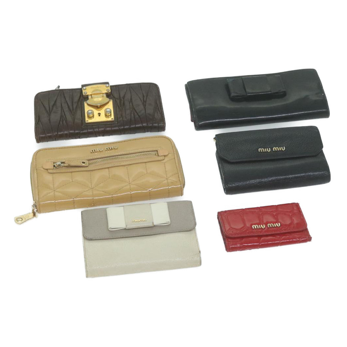 Miu Miu Key Case Wallet Leather 6Set Black Red beige Auth bs11793