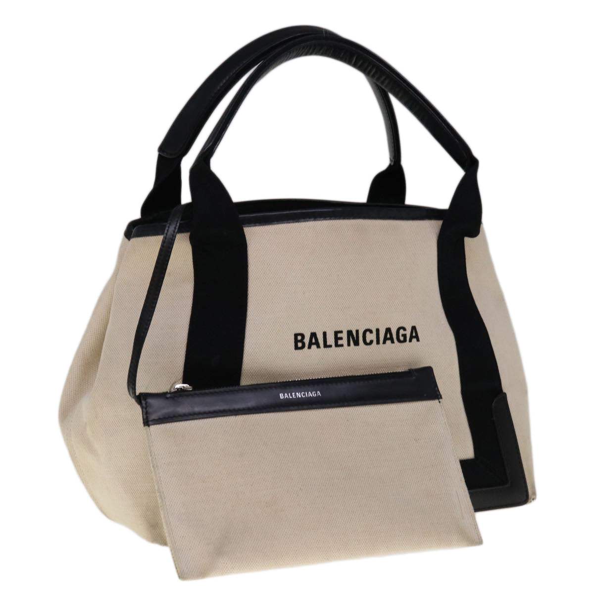 BALENCIAGA Tote Bag Canvas White Black 339933 Auth bs11818