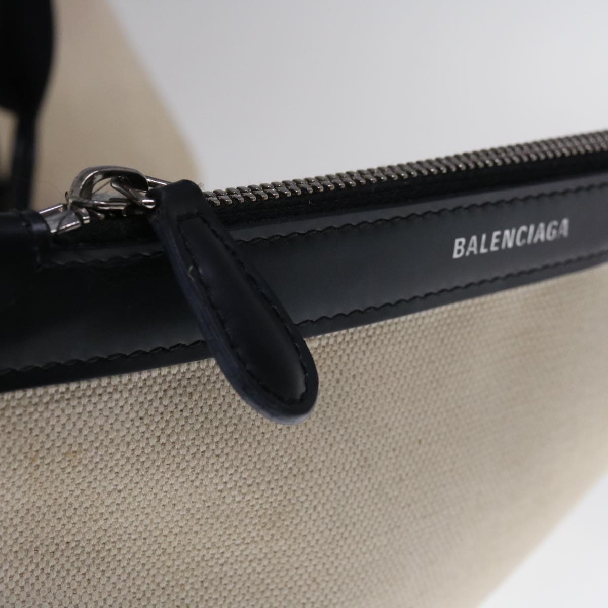 BALENCIAGA Tote Bag Canvas White Black 339933 Auth bs11818