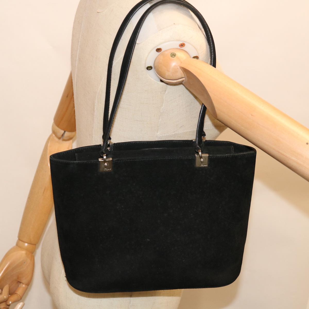 Salvatore Ferragamo Hand Bag Suede Black Auth bs11833