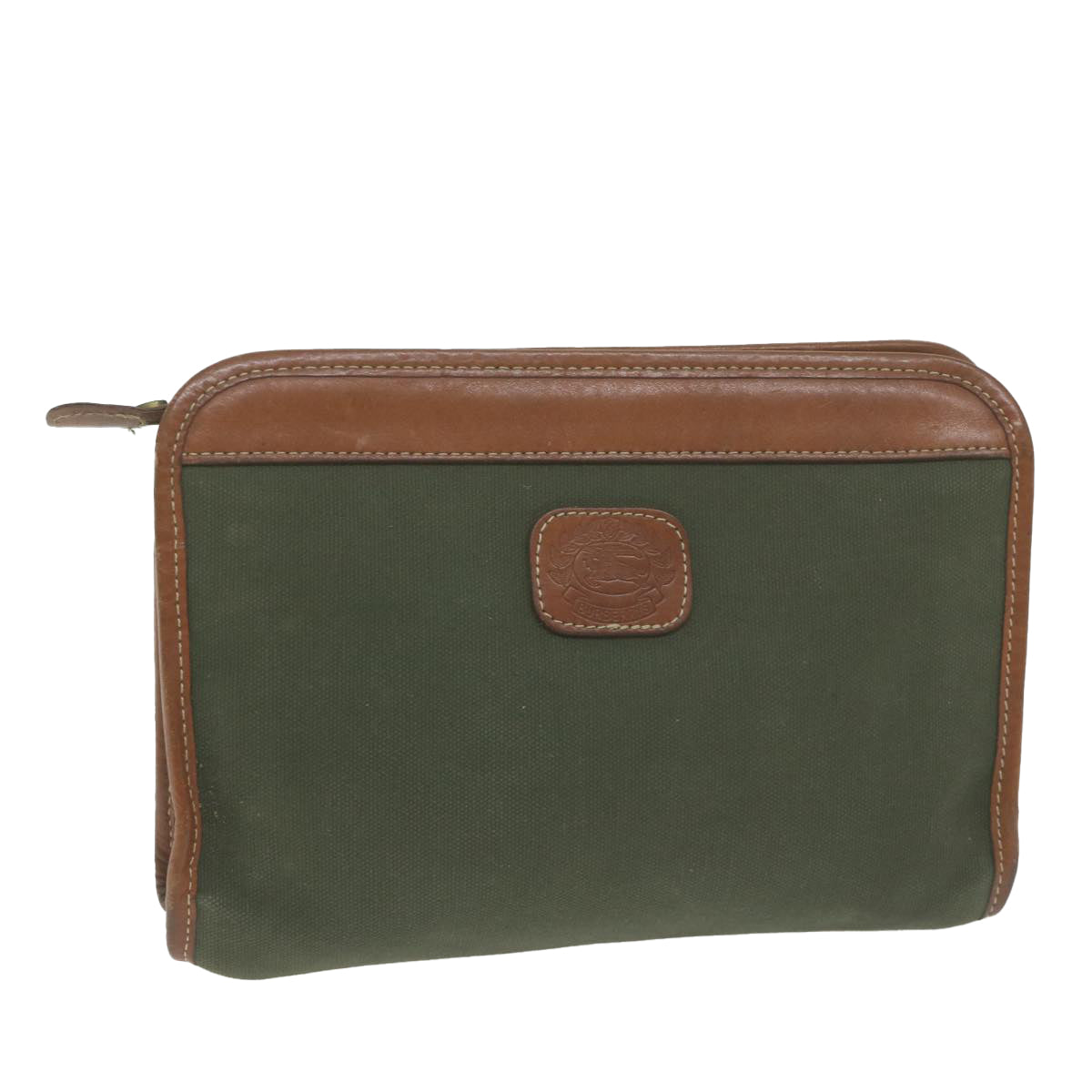 Burberrys Clutch Bag Canvas Khaki Auth bs11841