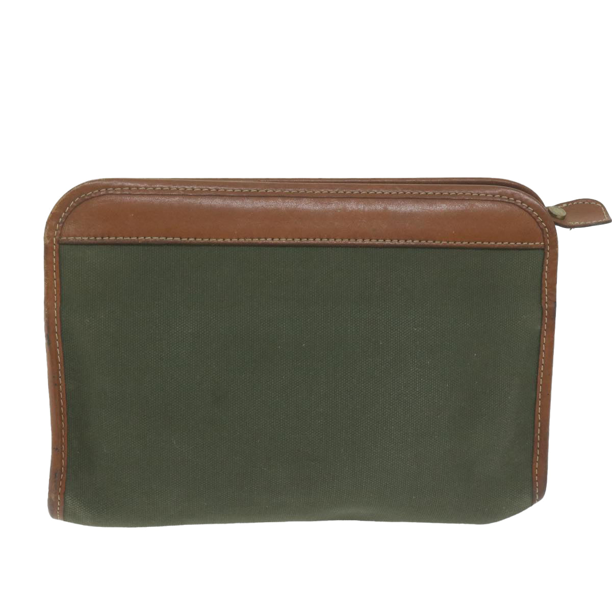 Burberrys Clutch Bag Canvas Khaki Auth bs11841