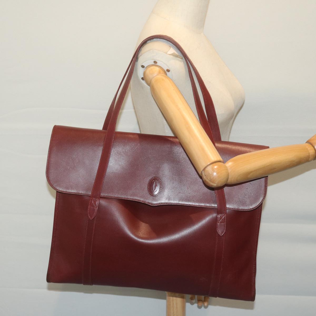 CARTIER Tote Bag Leather Red Auth bs11845