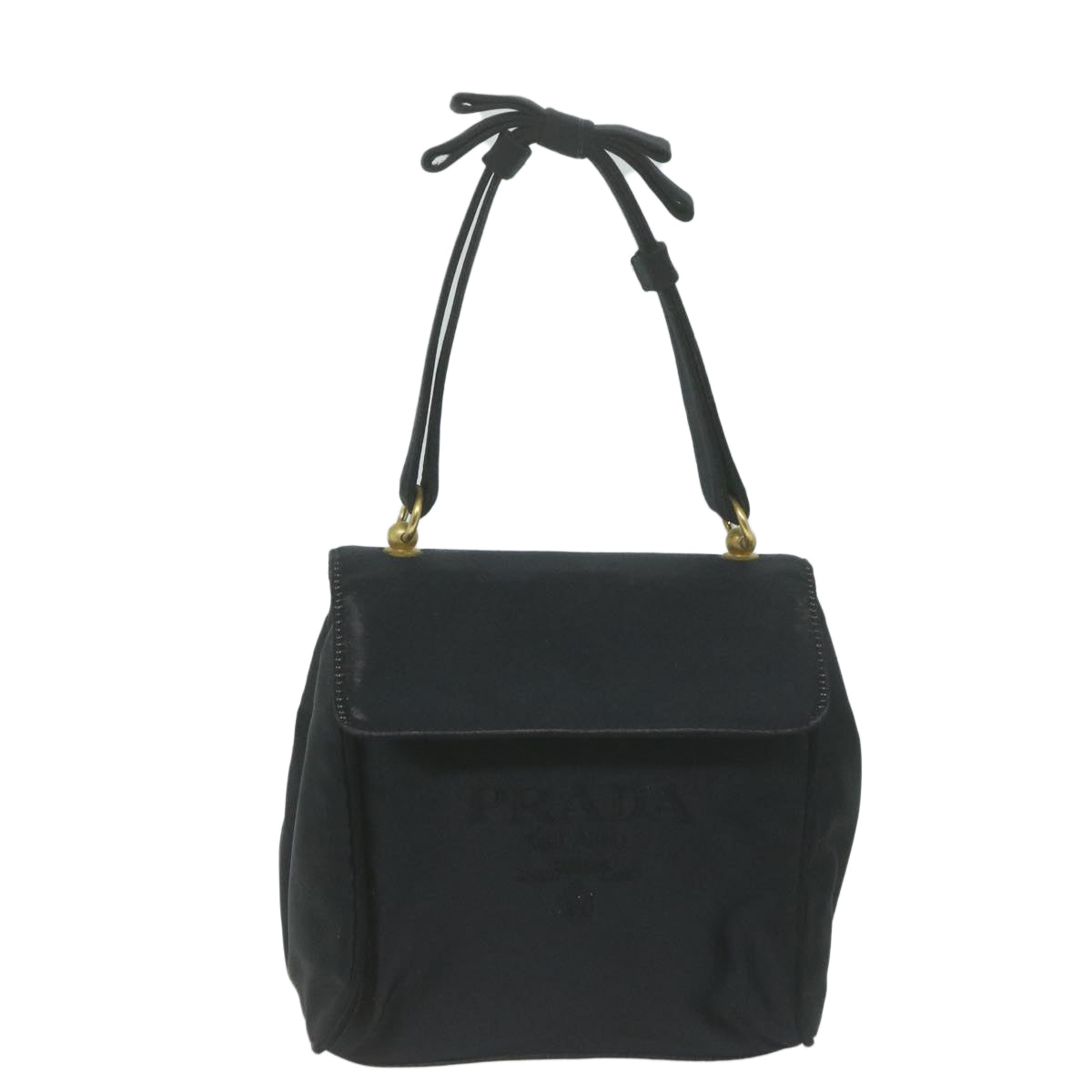 PRADA Hand Bag Satin Black Auth bs11856