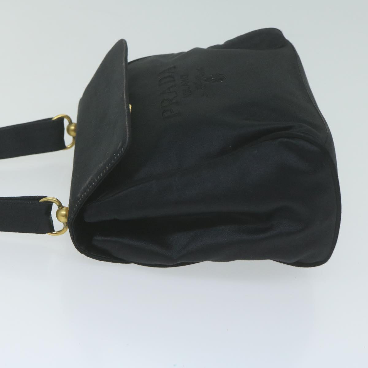 PRADA Hand Bag Satin Black Auth bs11856