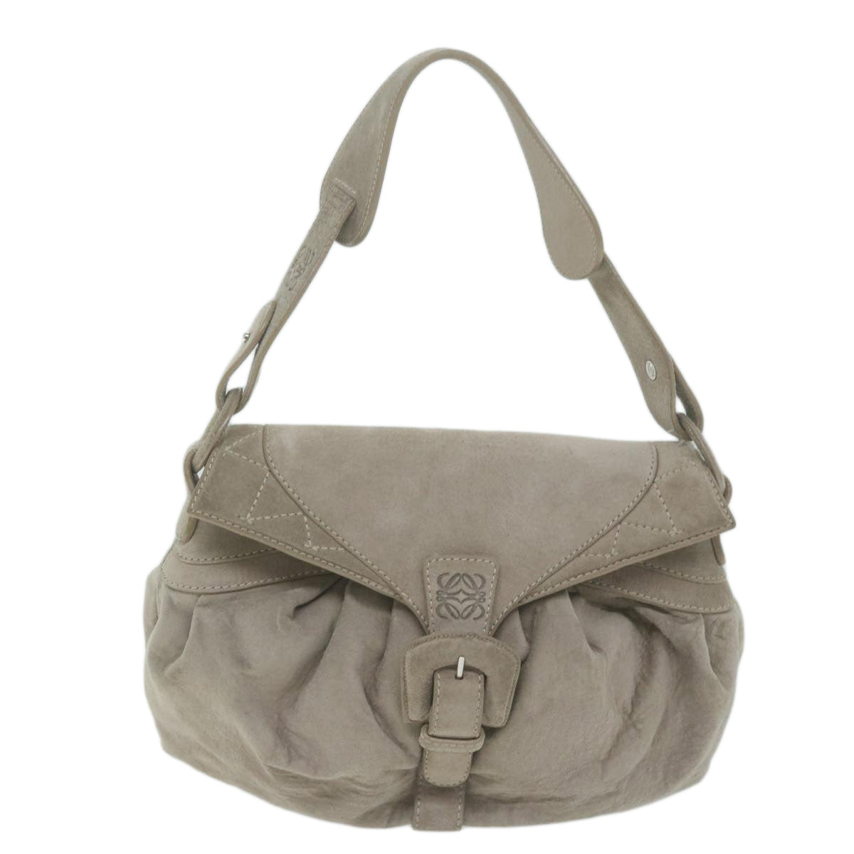 LOEWE Shoulder Bag Suede Gray Auth bs11863