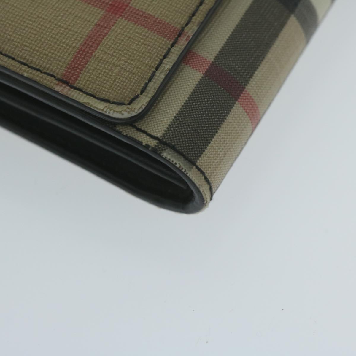 BURBERRY Nova Check Long Wallet PVC Leather Beige Auth bs11867