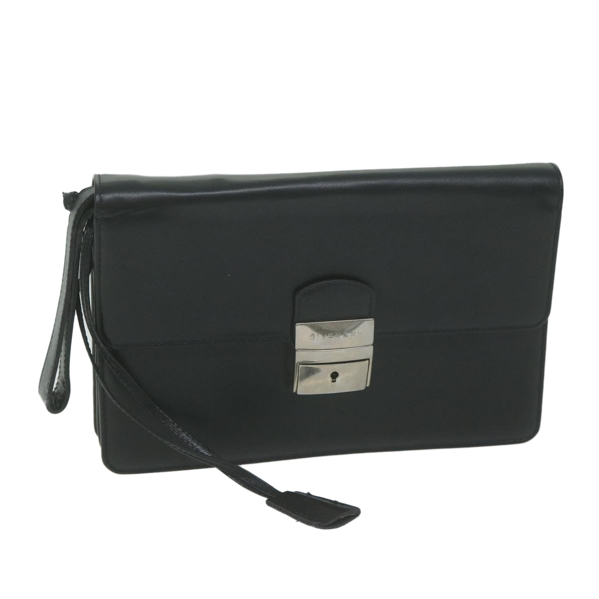 GIVENCHY Clutch Bag Leather Black Auth bs11875