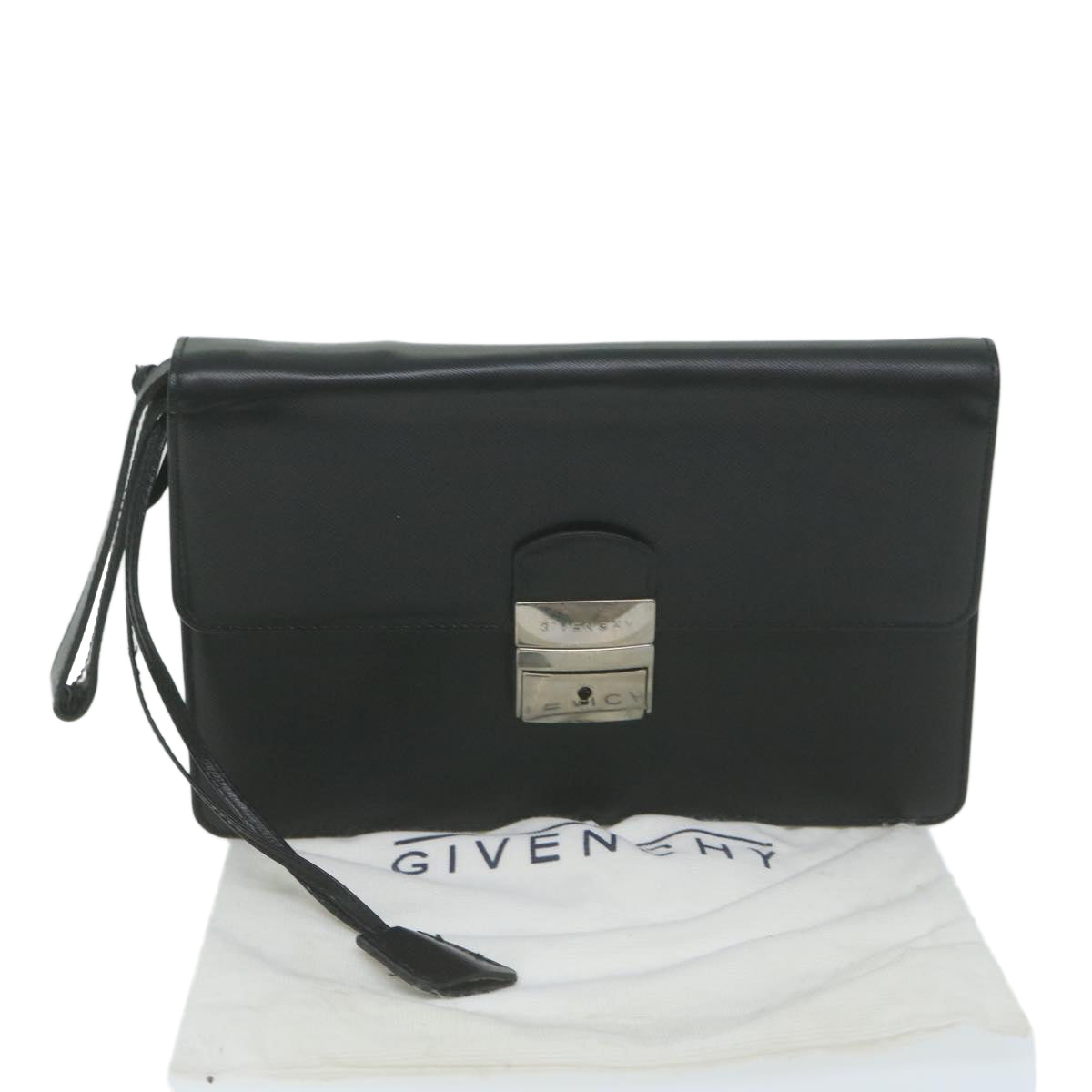 GIVENCHY Clutch Bag Leather Black Auth bs11875