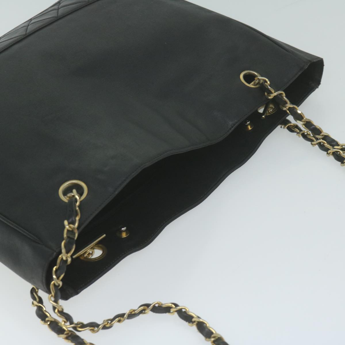 CHANEL Chain Shoulder Bag Coated Canvas Black CC Auth bs11895