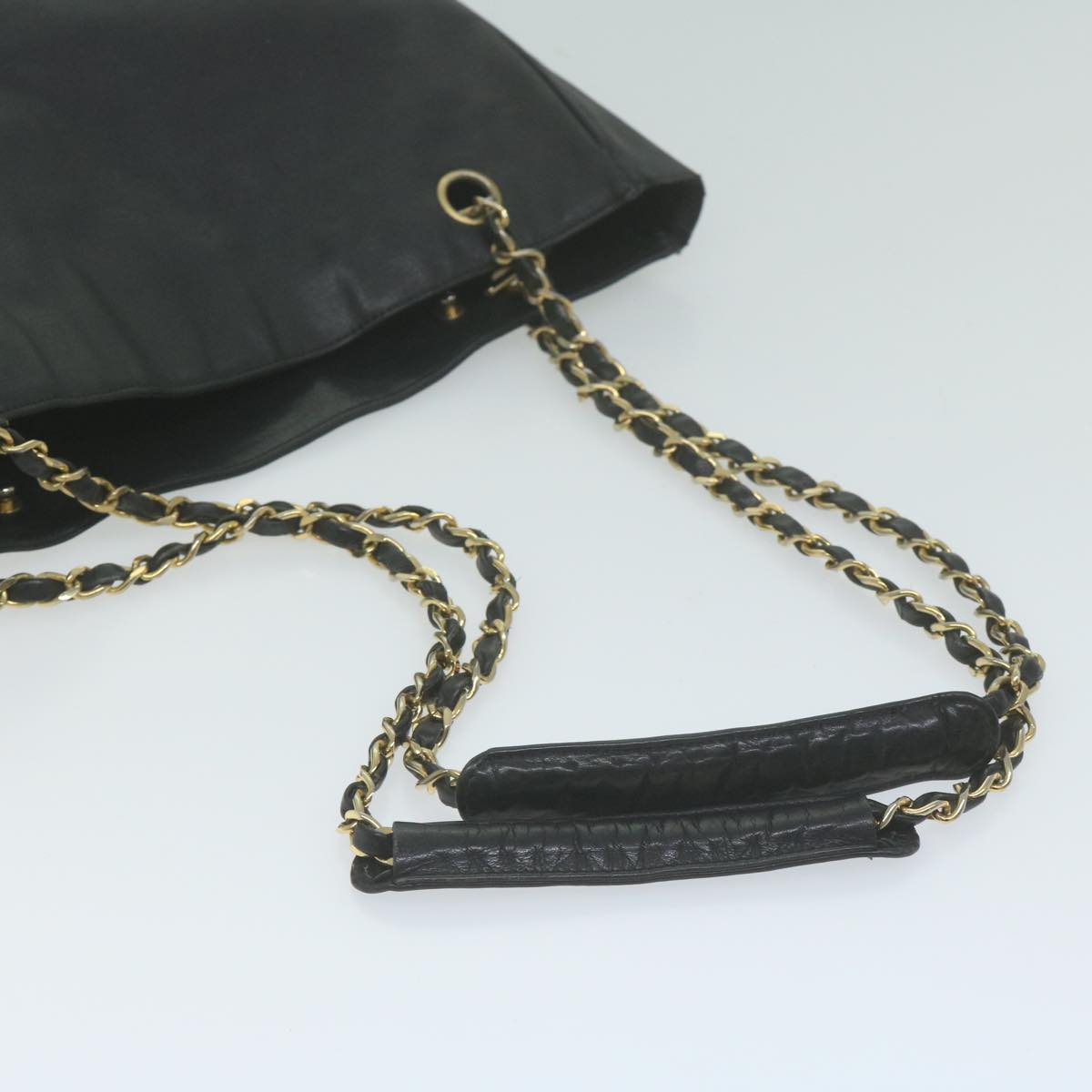 CHANEL Chain Shoulder Bag Coated Canvas Black CC Auth bs11895