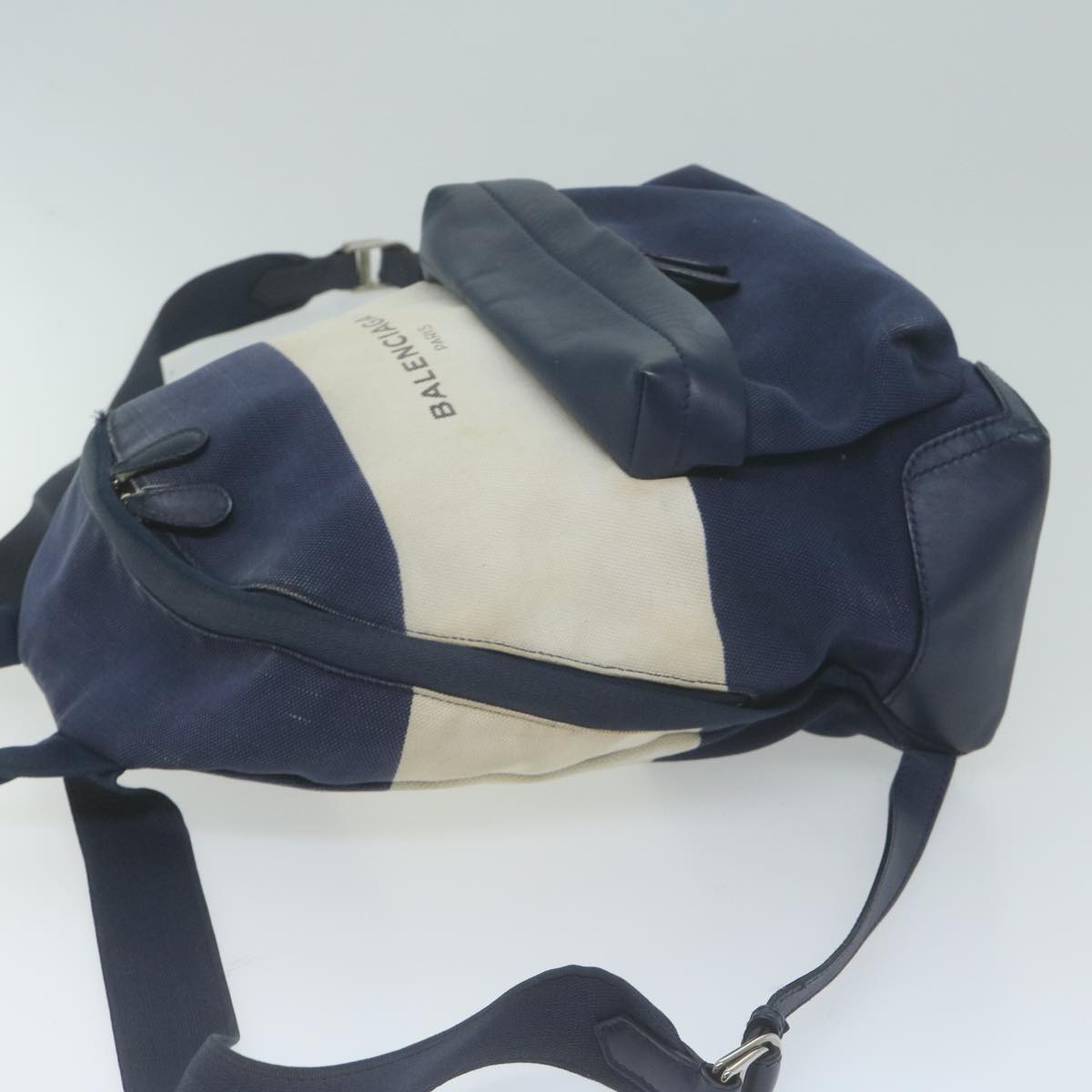 BALENCIAGA Backpack Canvas White Navy 409010 Auth bs11904