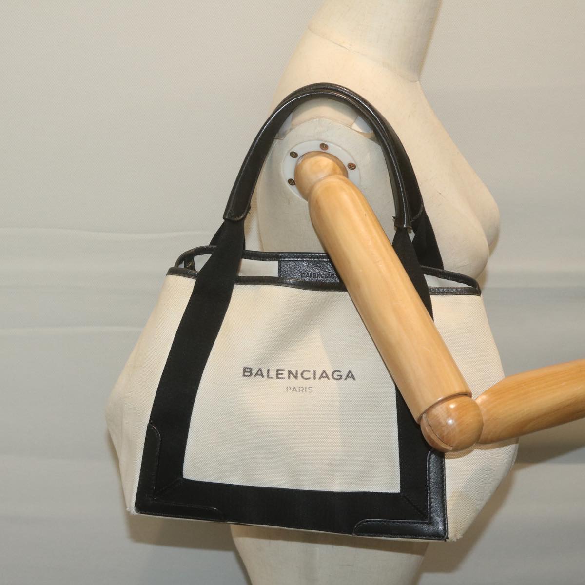 BALENCIAGA Tote Bag Canvas White Black 339933 Auth bs11907