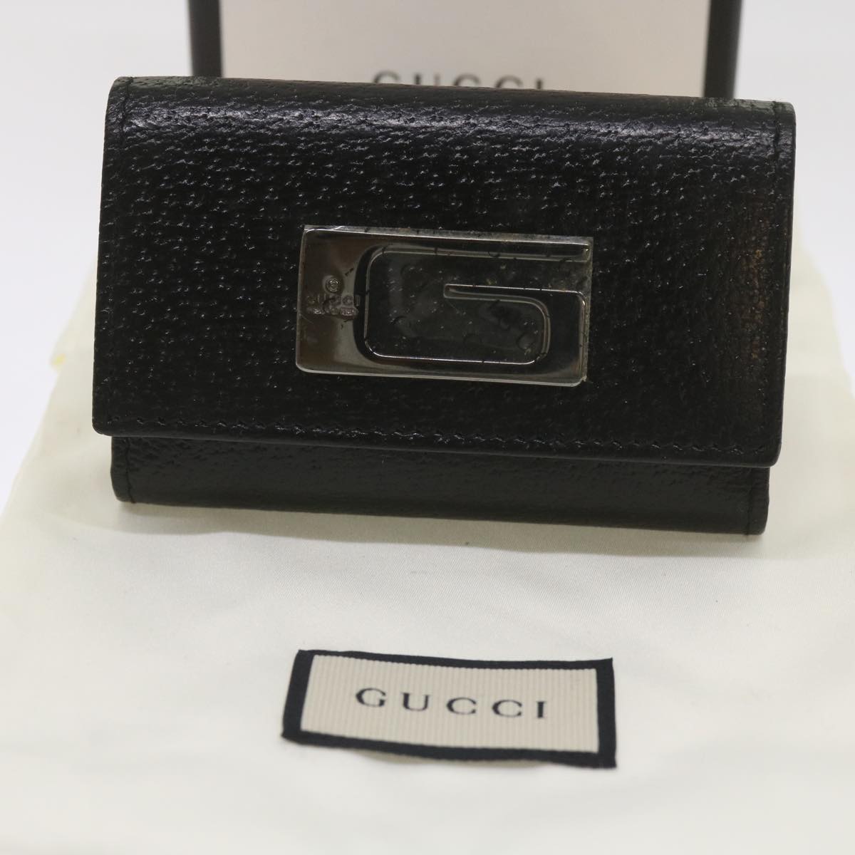 GUCCI Key Case Leather Black Auth bs11936