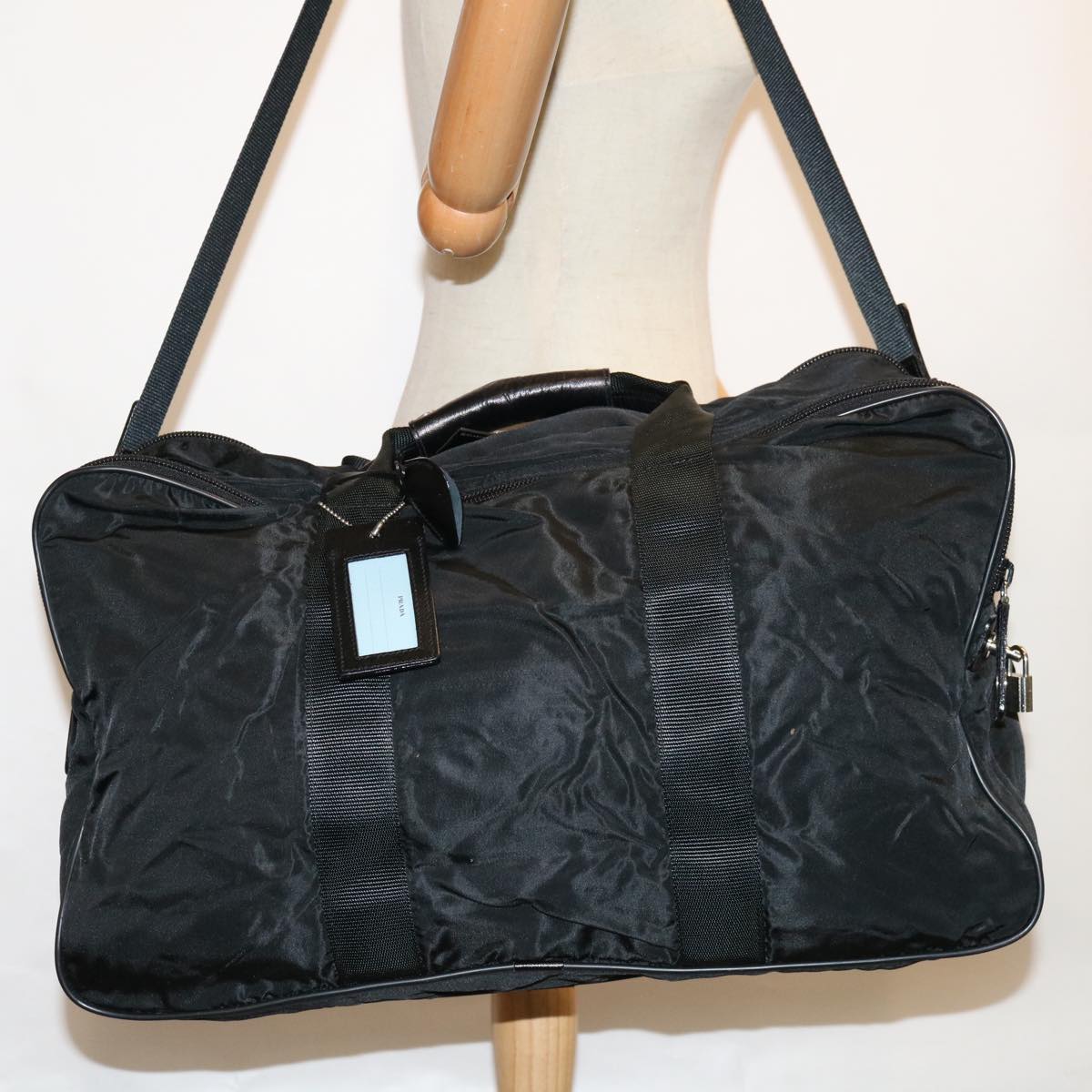 PRADA Boston Bag Nylon 2way Black Auth bs11959